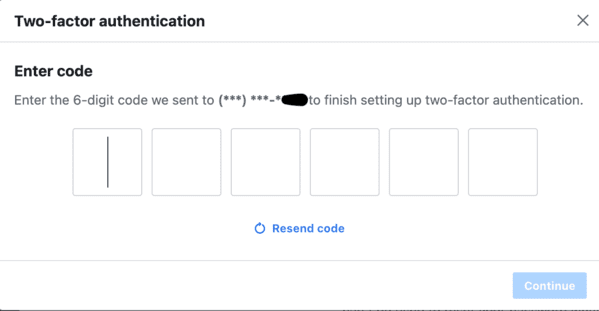 Facebook 2FA 6-digit confirmation code