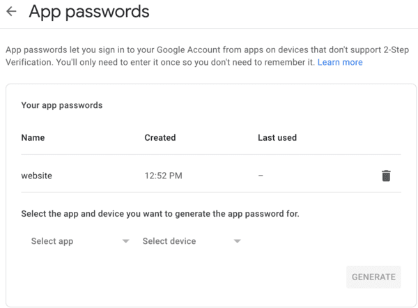 App Password created