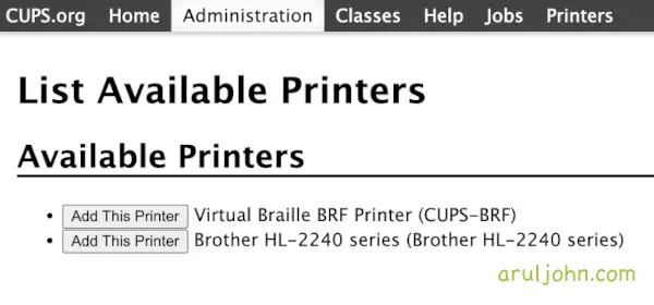 CUPS Printer Administration