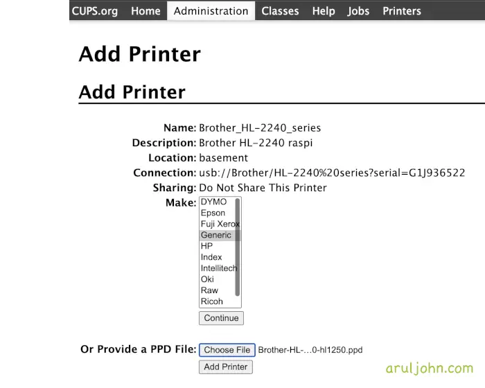 CUPS Brother Printer ppd driver