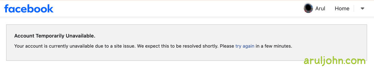 Facebook Account Temporarily Unavailable error