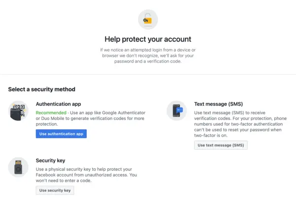 Facebook Security Login Settings Security Method?
