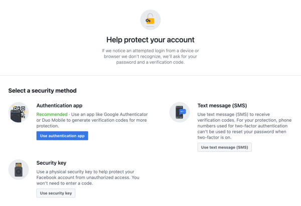 Facebook Security Login Settings Security Method?