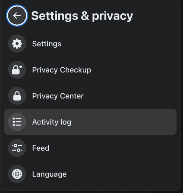 Settings & Privacy > Activity Log