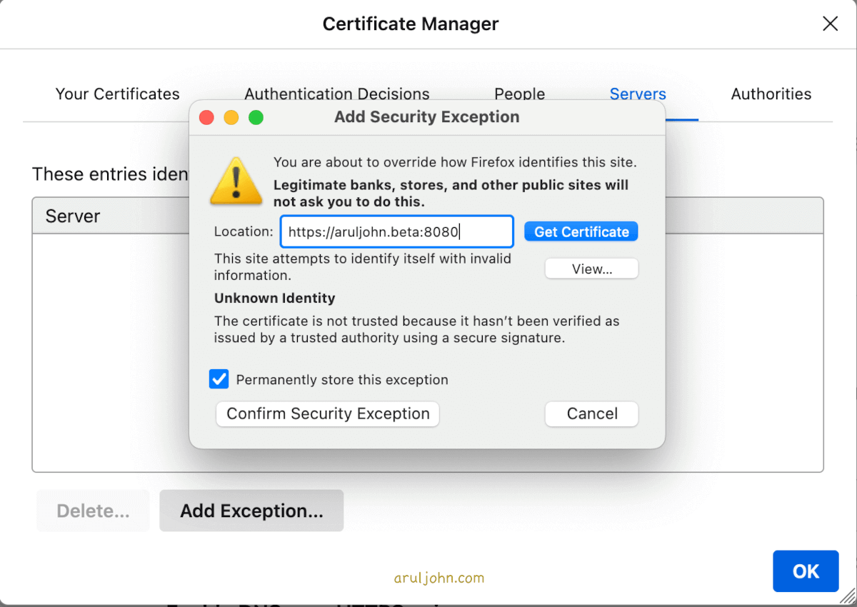 Firefox Certificate Manager