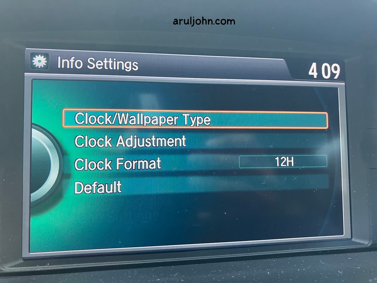 Honda Odyssey Info Settings screen