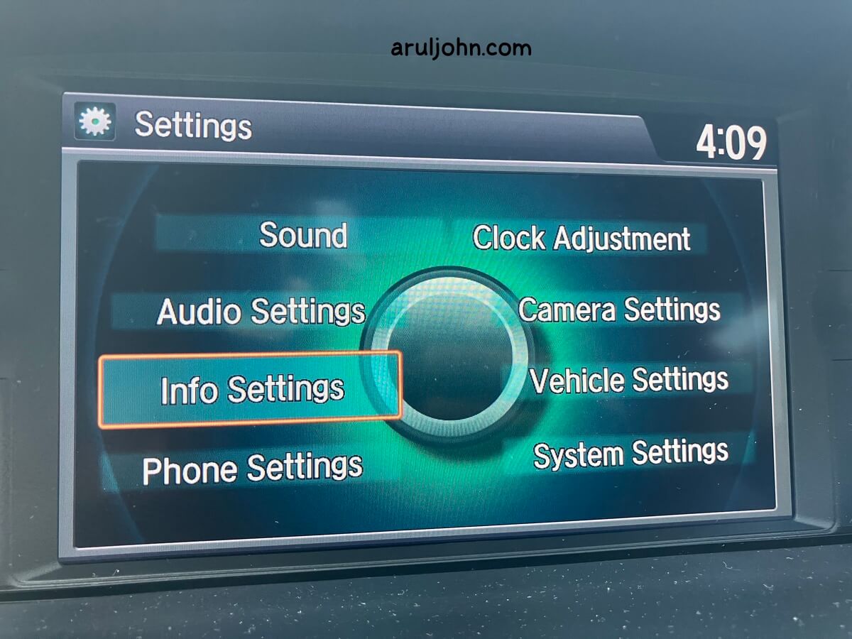 Honda Odyssey Settings screen