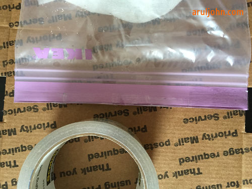 Plants in sandwich bag sealed with scotch tape