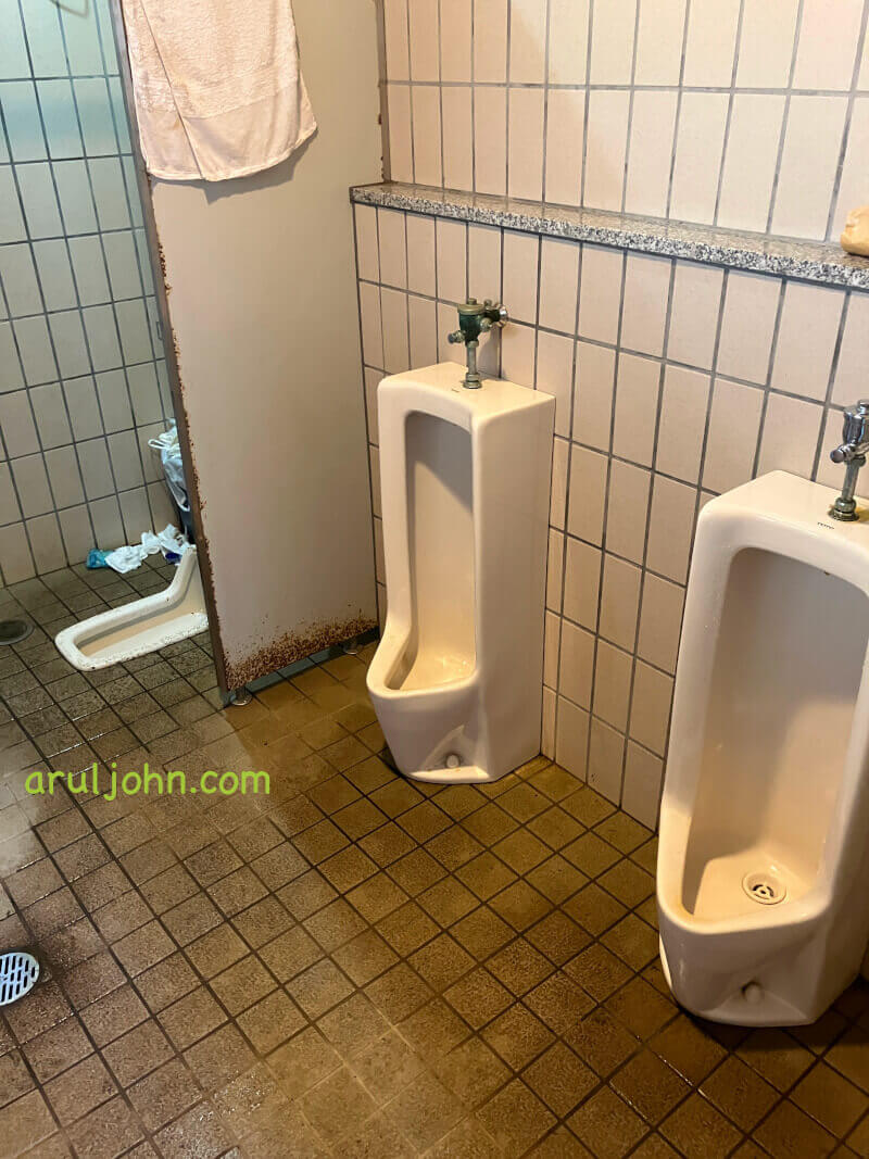 Traditional Japanese toilet near Mount Fuji