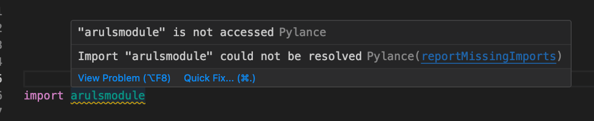 VS Code error Import error full description
